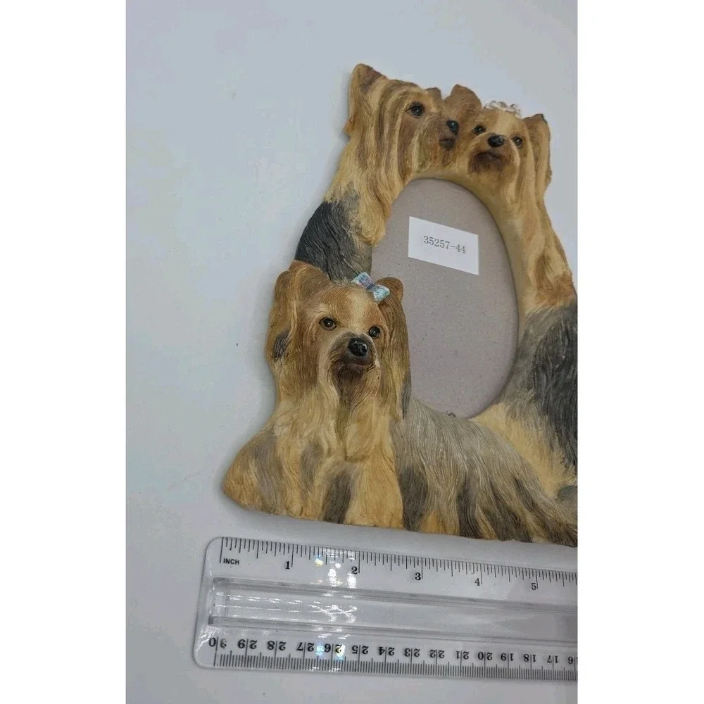 Yorkshire Terrier Trio Photo Frame 3D Adorable Resin Figural Dog Mom Fur Babies